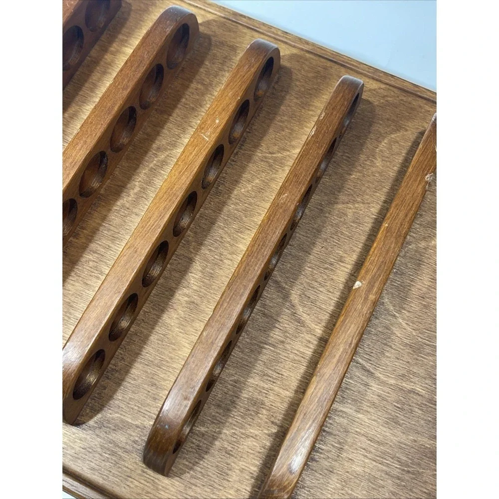 Vintage Thimble Holder Wall Display Rack Wood Holds 35 Carved Dove Bird